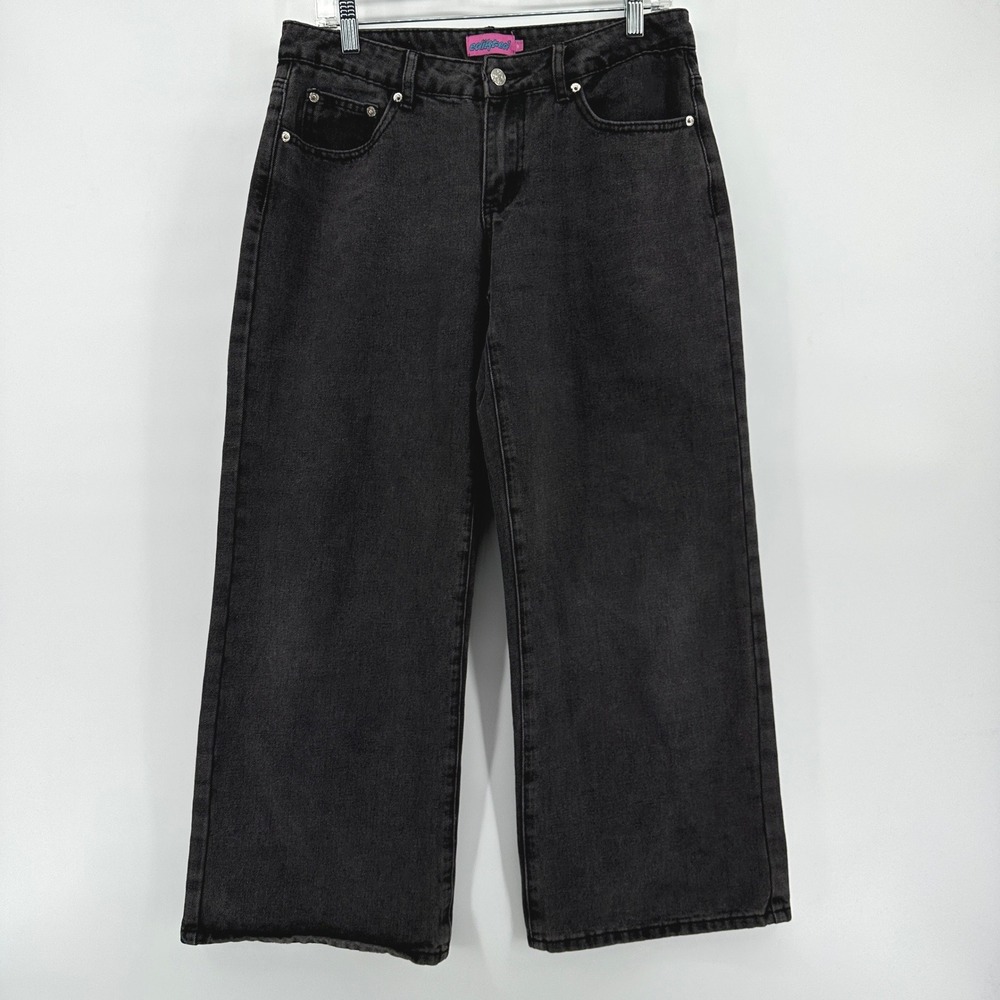 Edikted Washed Black Wide Leg Denim Jeans Women's Size M 100% Cotton